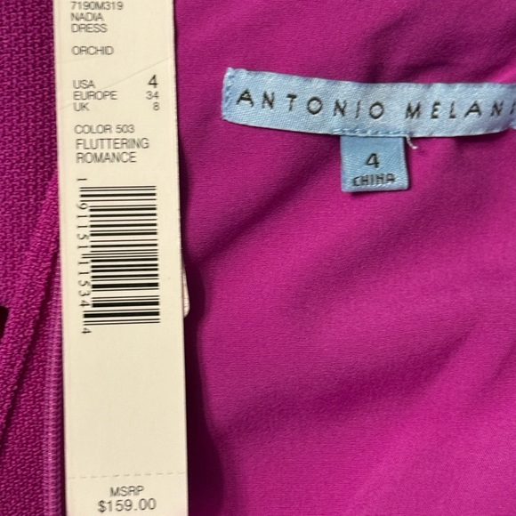 NWT ANTONIO MELANI Fuchsia Pink/Purplish Asymmetrical Ruffled Sheath Dress  4 - Picture 4 of 6